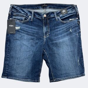Silver Jeans Women Plus 18W Suki Fit Mid Bermuda Denim Jeans Shorts‎ Blue